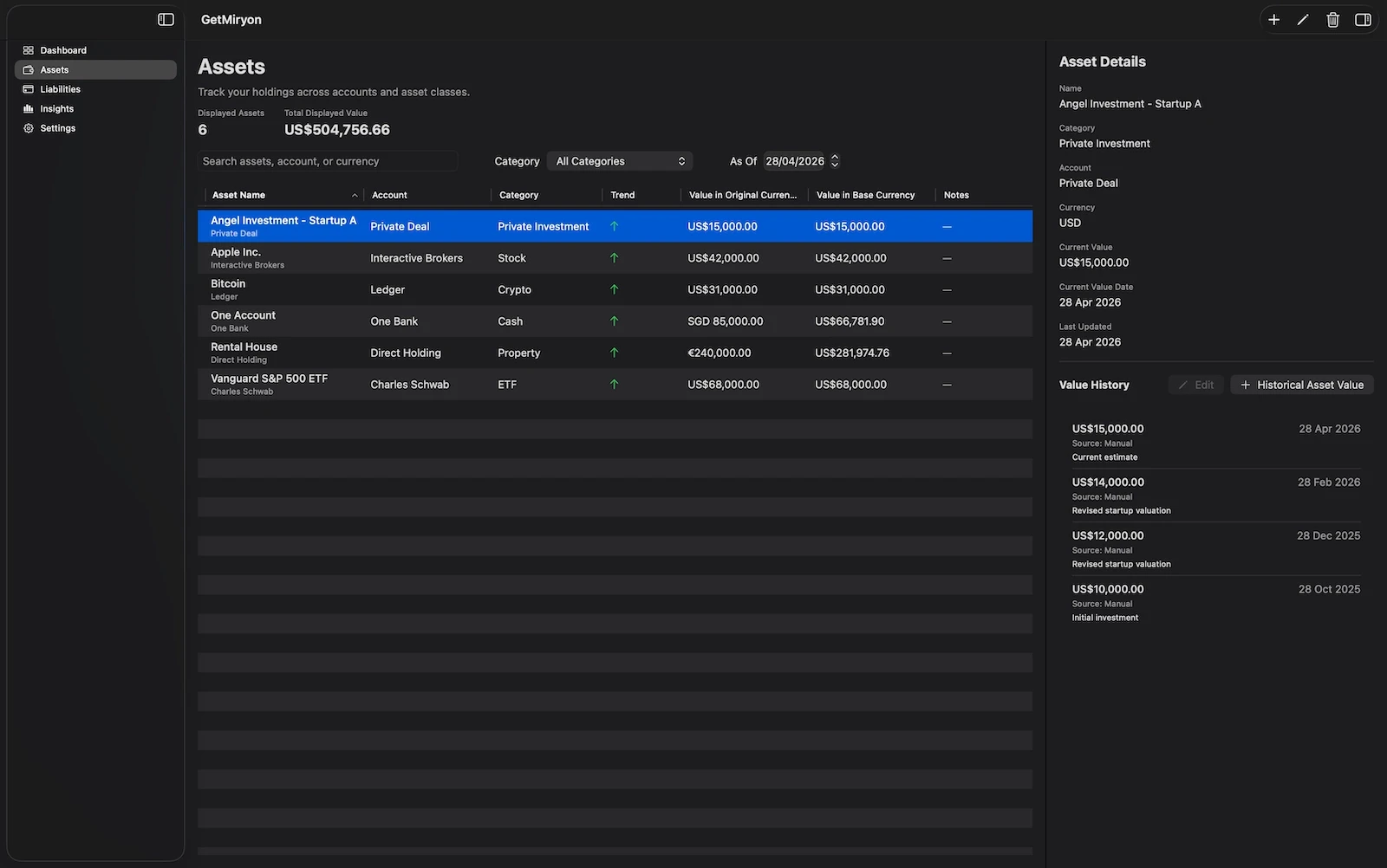 Asset View Screen
