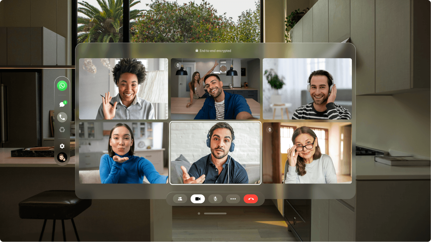 WhatsApp video call interface on Apple Vision Pro