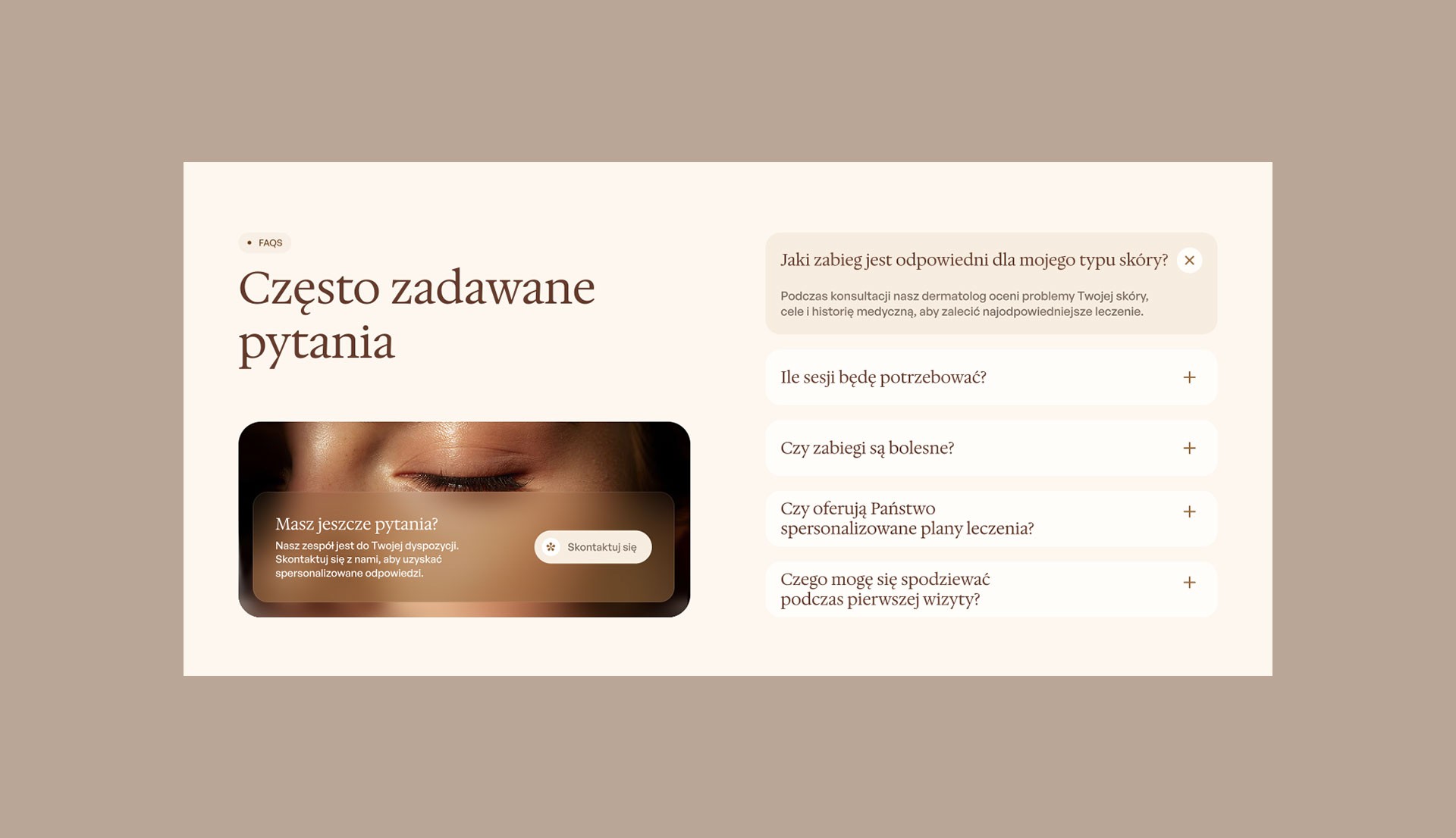 Strona internetowa dla kliniki medycyny estetycznej sekcja faq