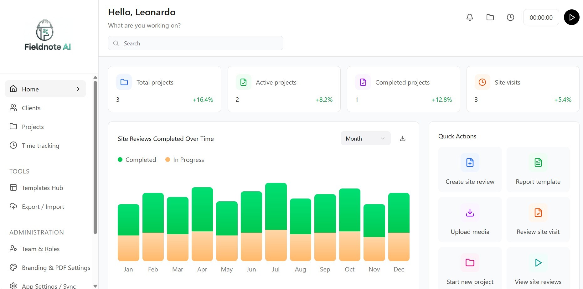 An image of FieldNote AI  dashboard