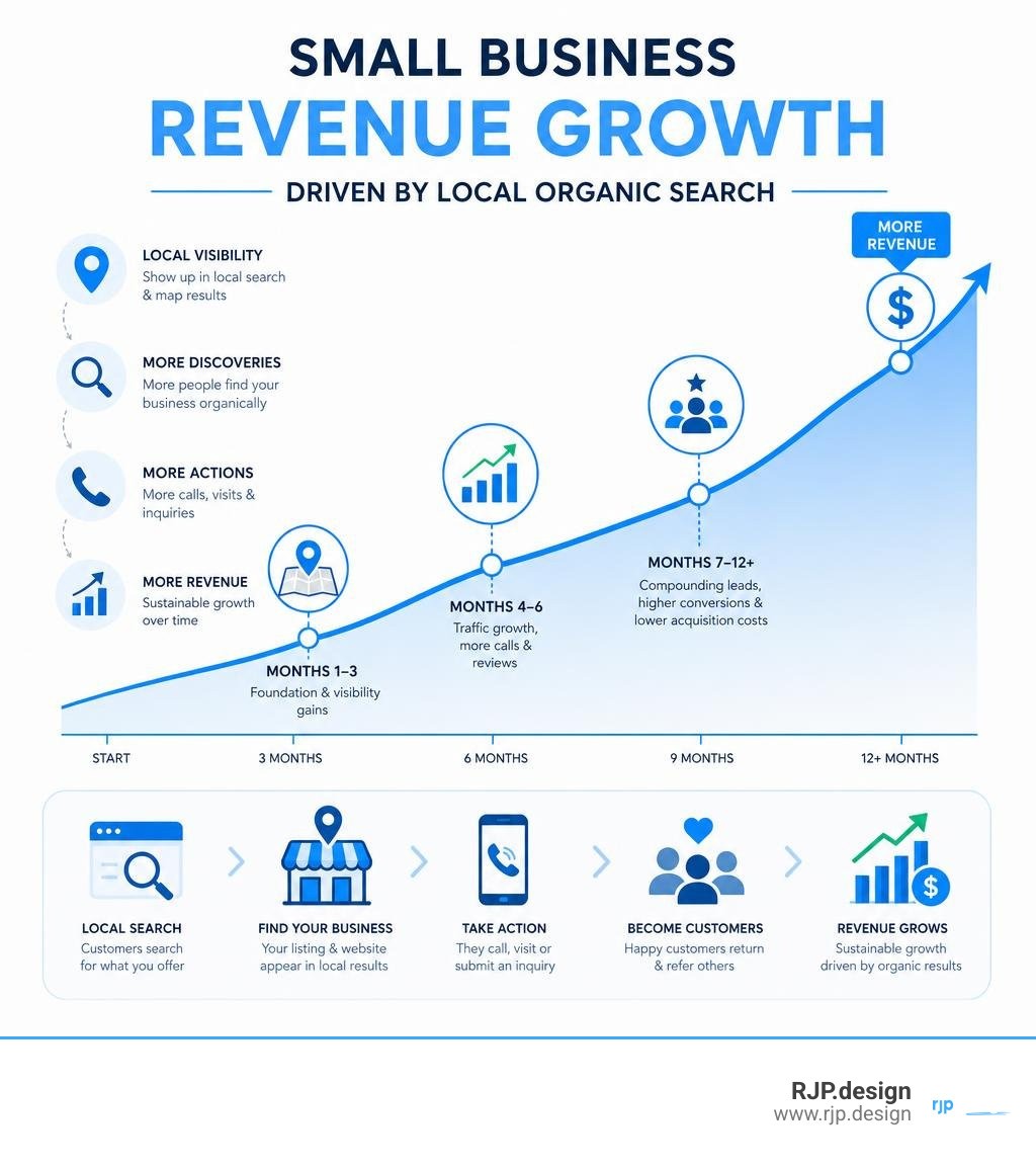 Small business revenue growth graph driven by local organic search infographic