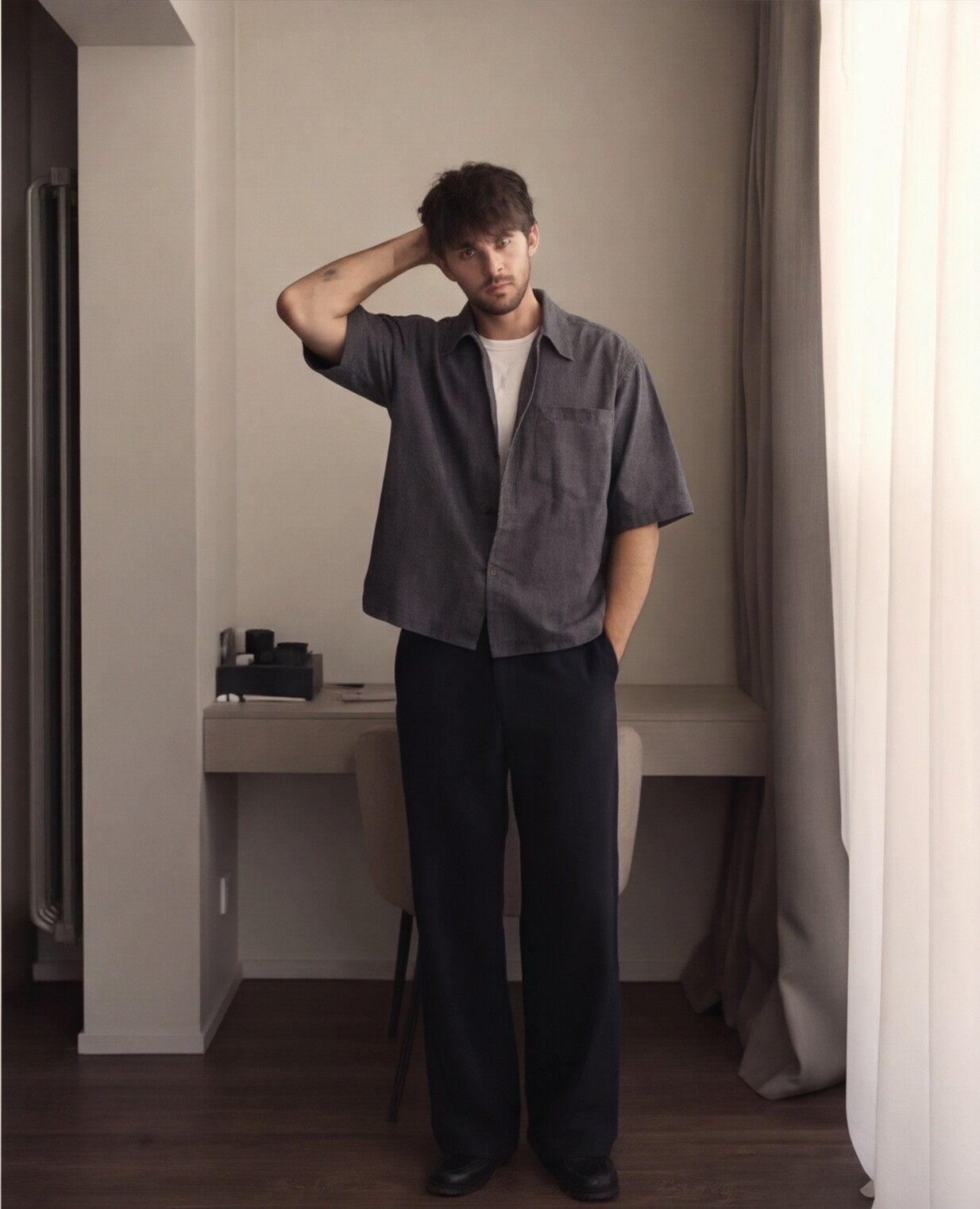 Charcoal Layered Relaxed Shirt Look