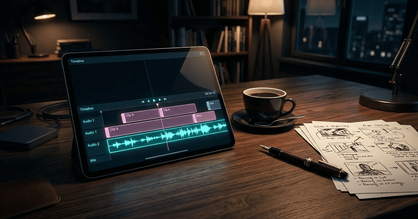 Tablet editing audio waveform on desk - How to Automate My Video Clipping