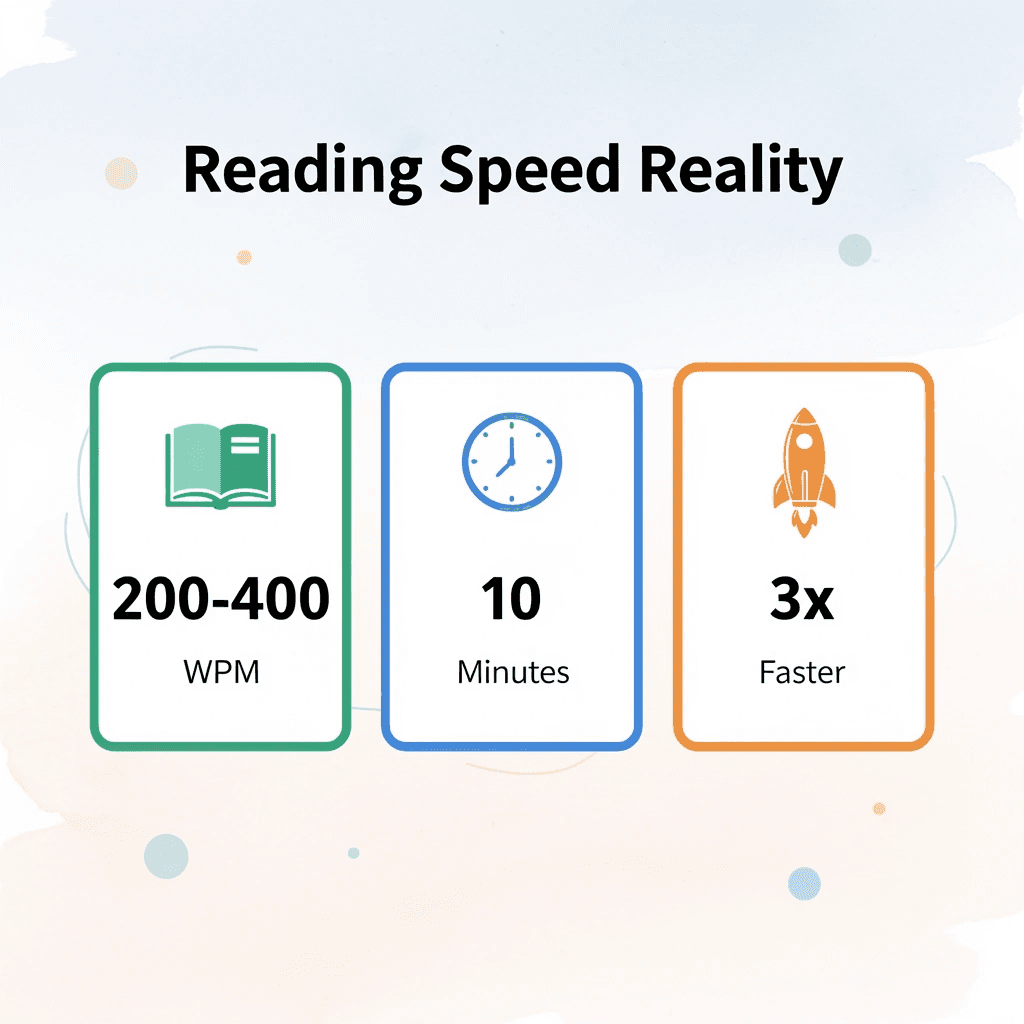 Statistics showing reading speed metrics and workflow benefits - How to Read Books Faster