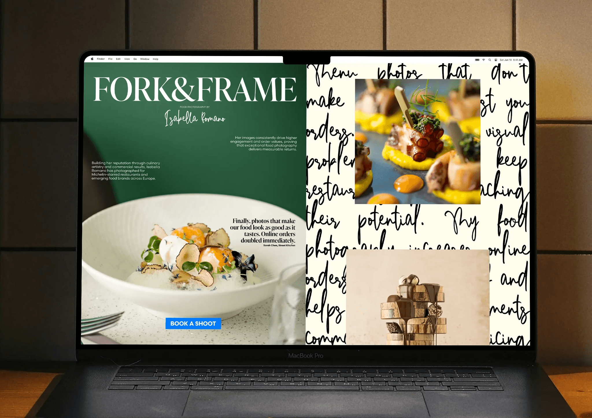 food photography website design hero section
