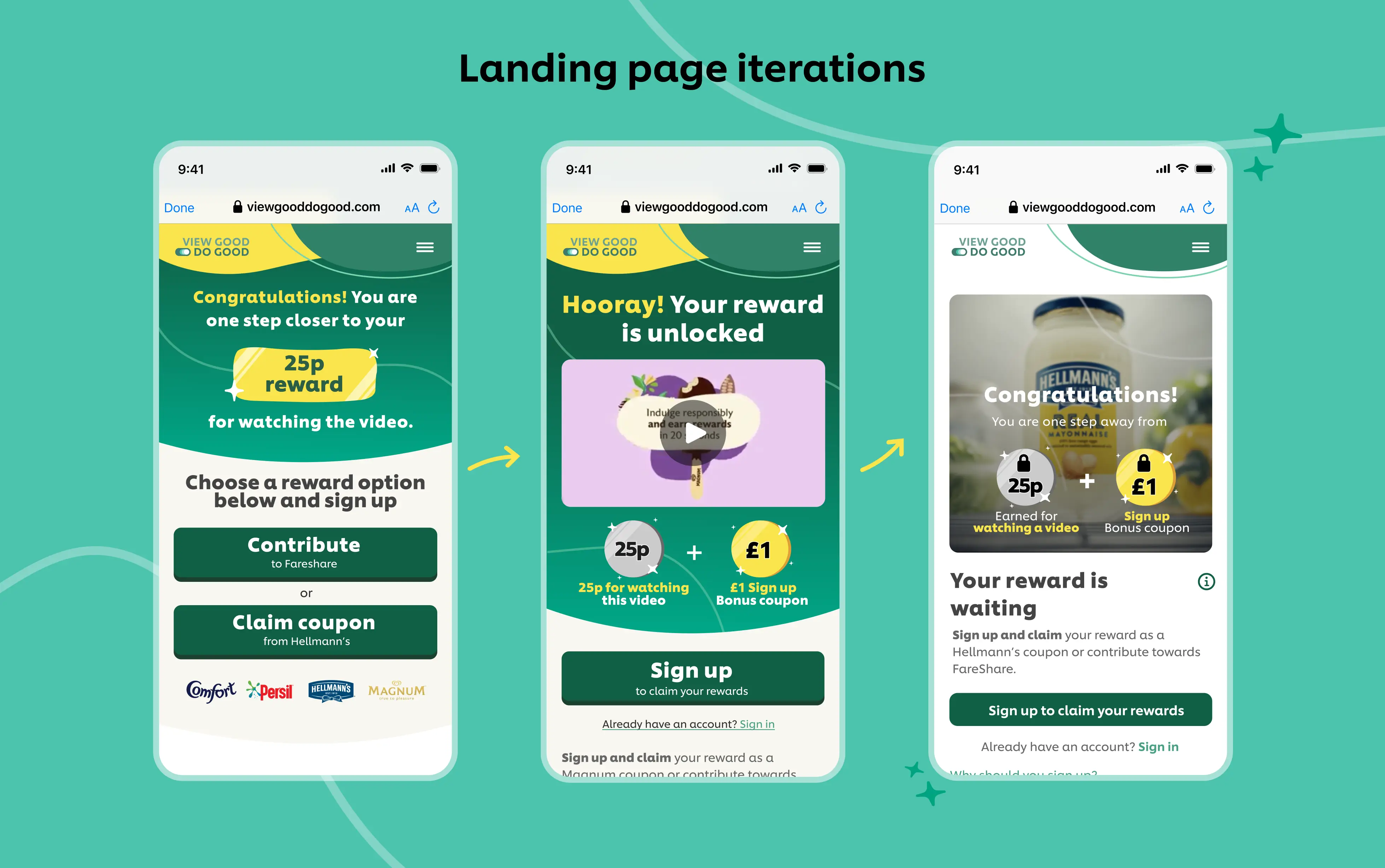 different concepts created for a landing page