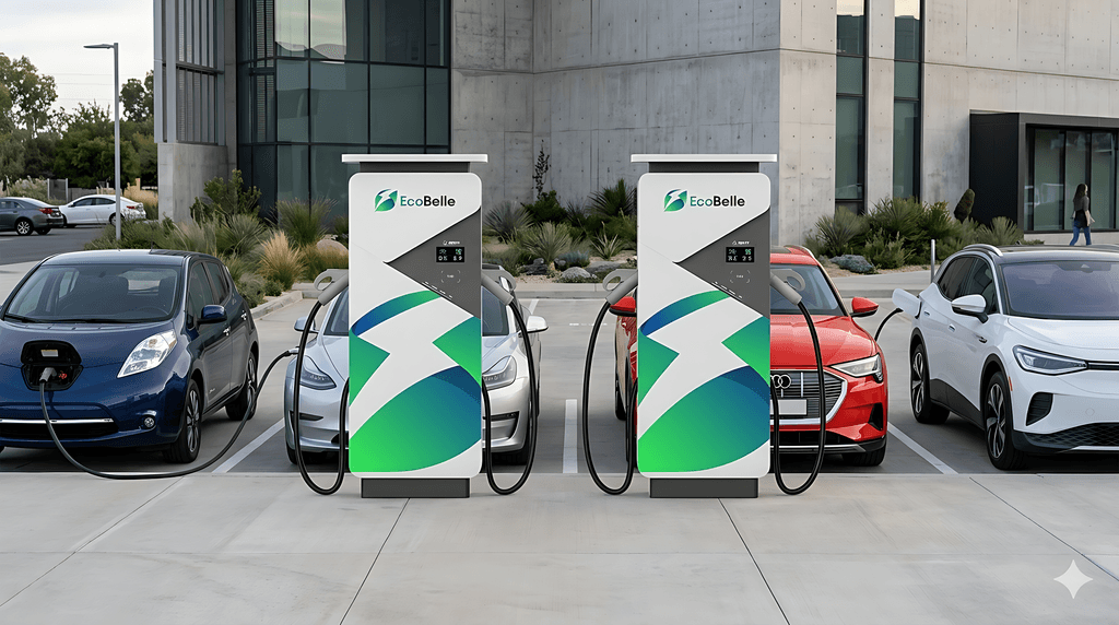 a blue car parked in front of a gas station