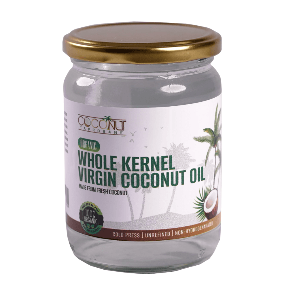 A jar of Hulu Natural Organic Whole Kernel Virgin Coconut Oil.