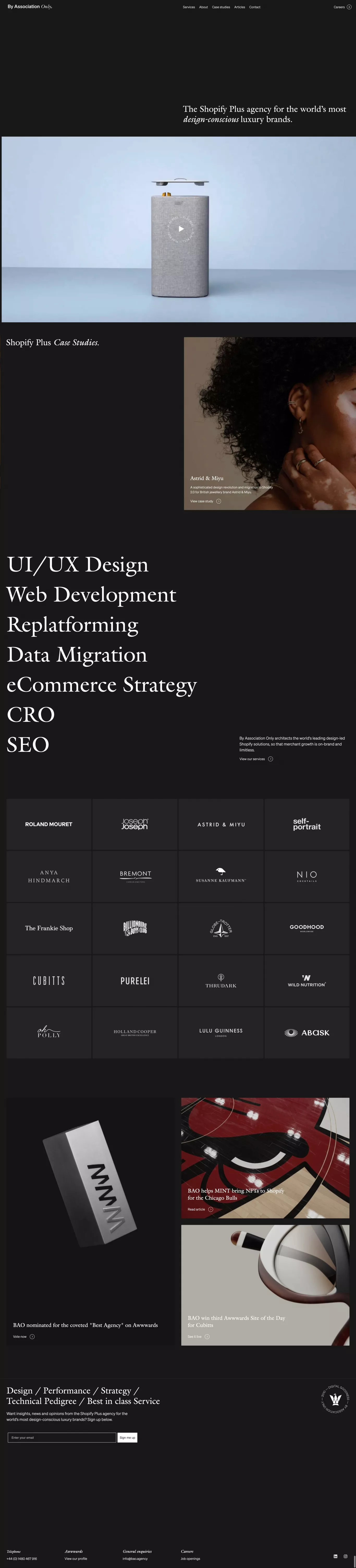 By Association Only portfolio page screenshot showcasing Design and Tech design