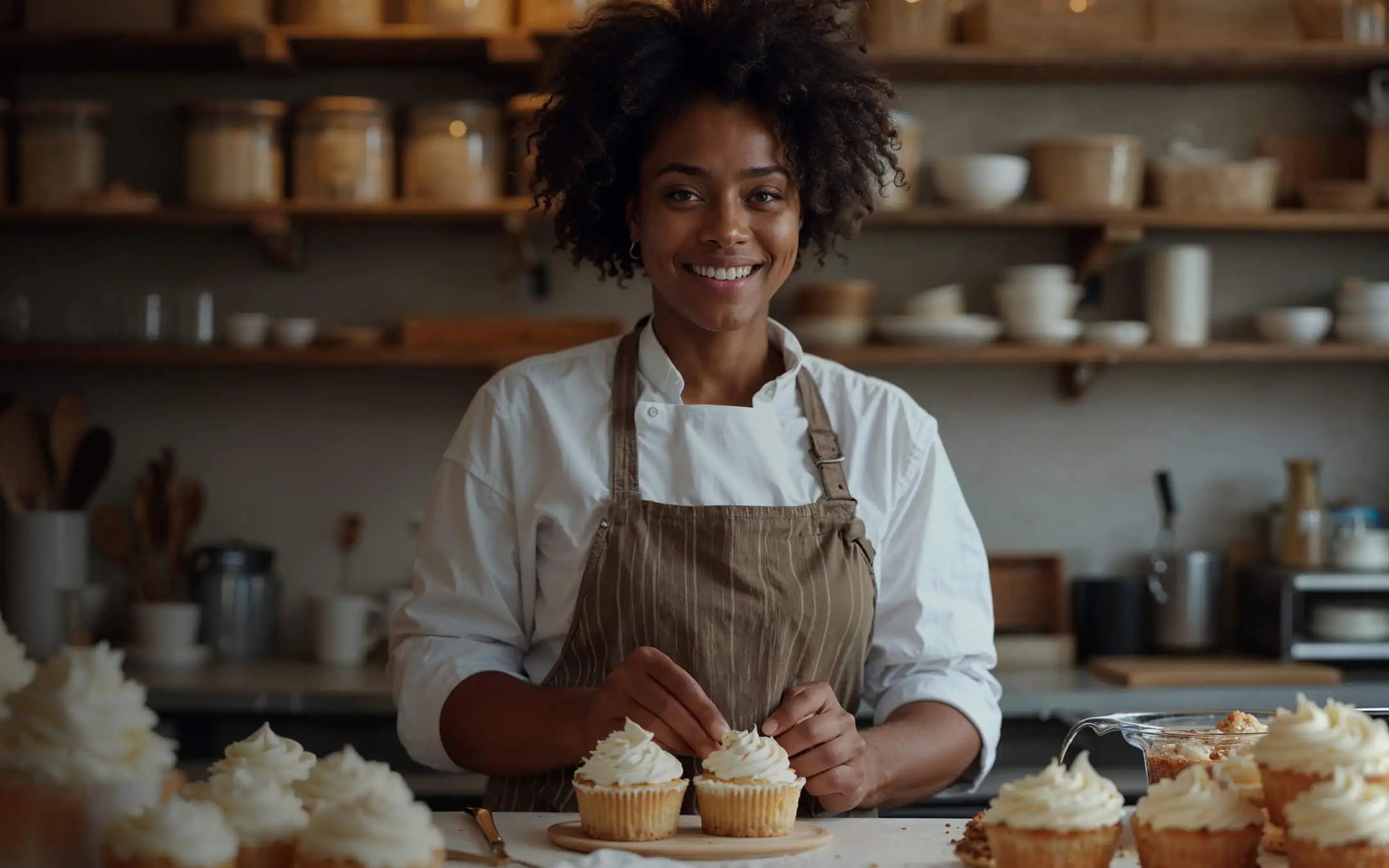 confeiteira fazendo cupcakes