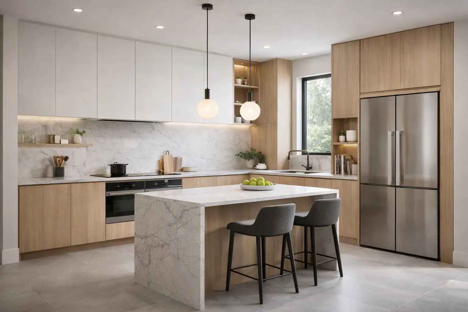 Μοντέρνος σχεδιασμός κουζίνας με εργονομική διάταξη, φυσικά υλικά και σύγχρονη αισθητική από τη Design Chama