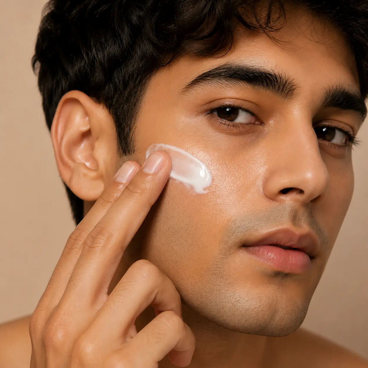 a man is applying a serum