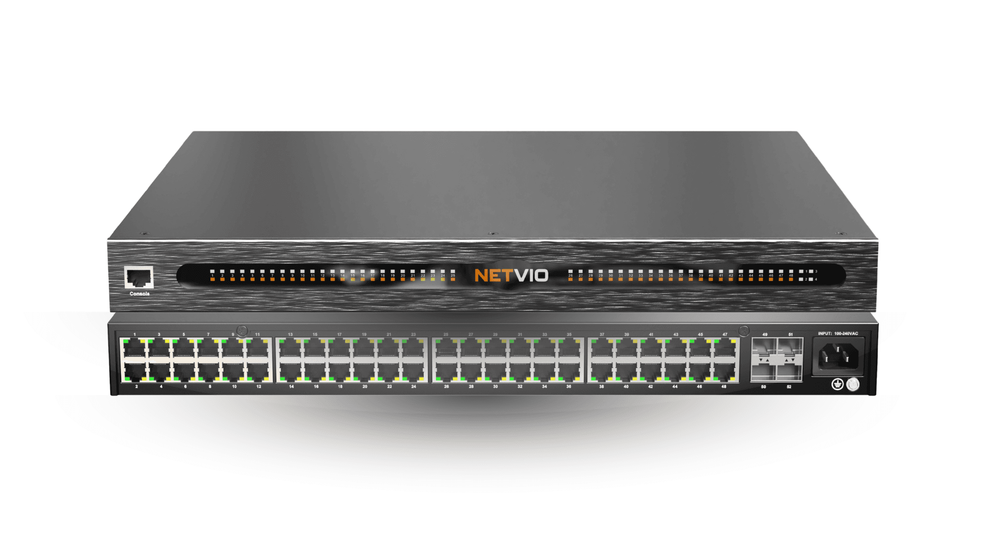 NETVIO 48-port network switch with console and power input