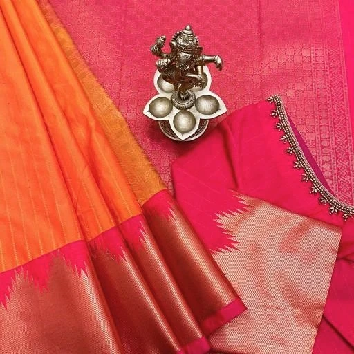 Bright Orange Semi Kanchivaram Art Silk Saree