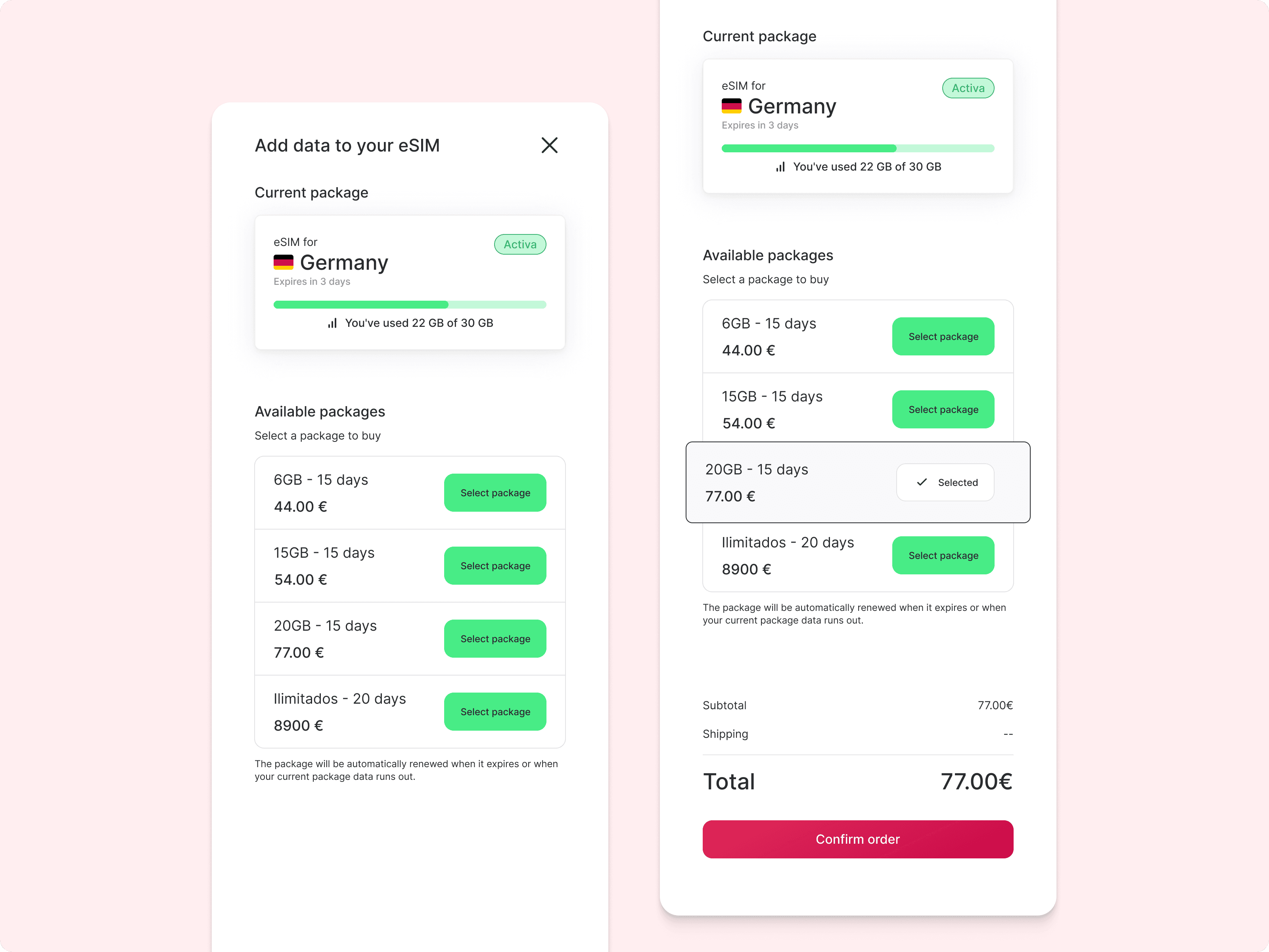 Holafly Add to car eSim UI cards