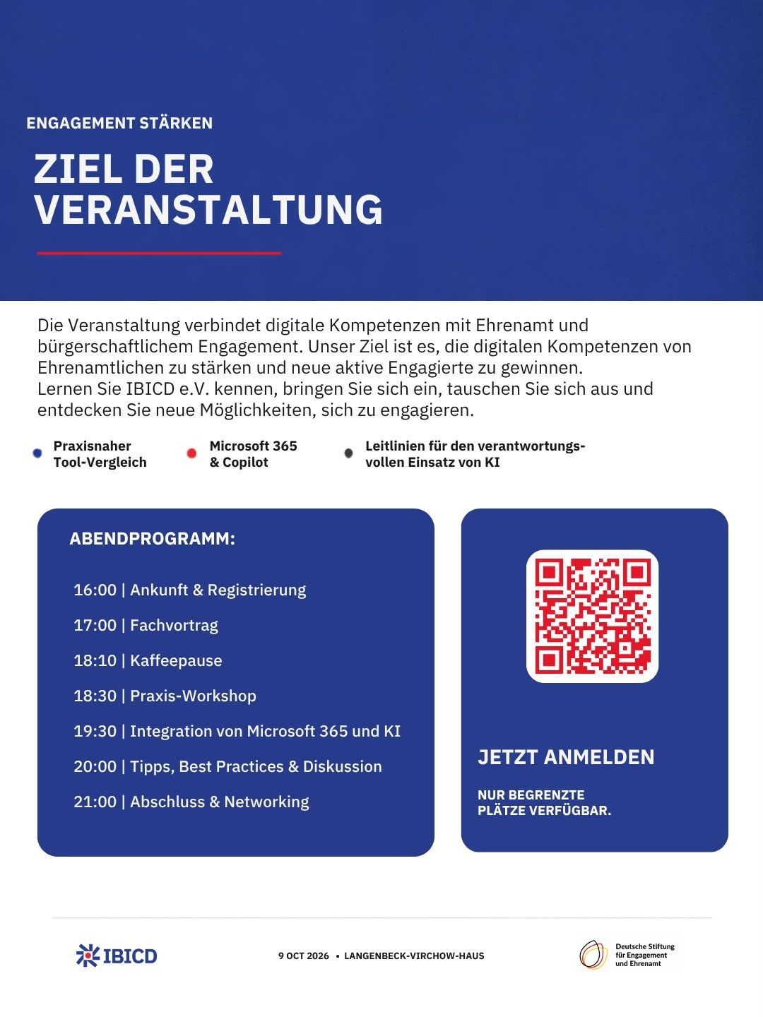 Ziel der Veranstaltung, Abendprogramm und QR-Code zur Anmeldung