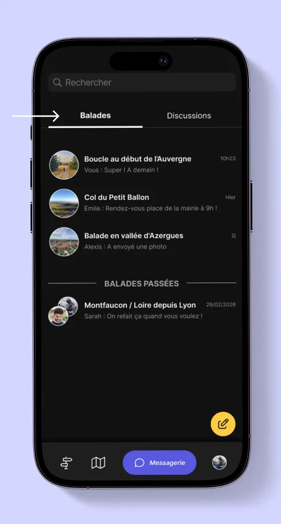 Conversation de groupe liée à une balade sur On Wheels avec plusieurs participants