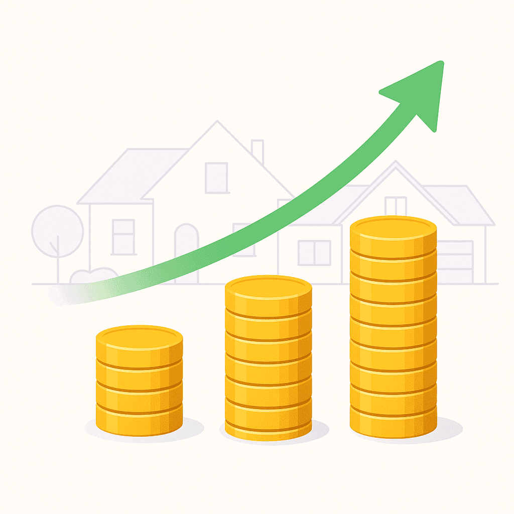 Three stacks of coins of increasing height illustrating greater savings from AI rate comparison versus fewer quotes