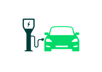 Icône d'une voiture électrique branchée à une borne de recharge