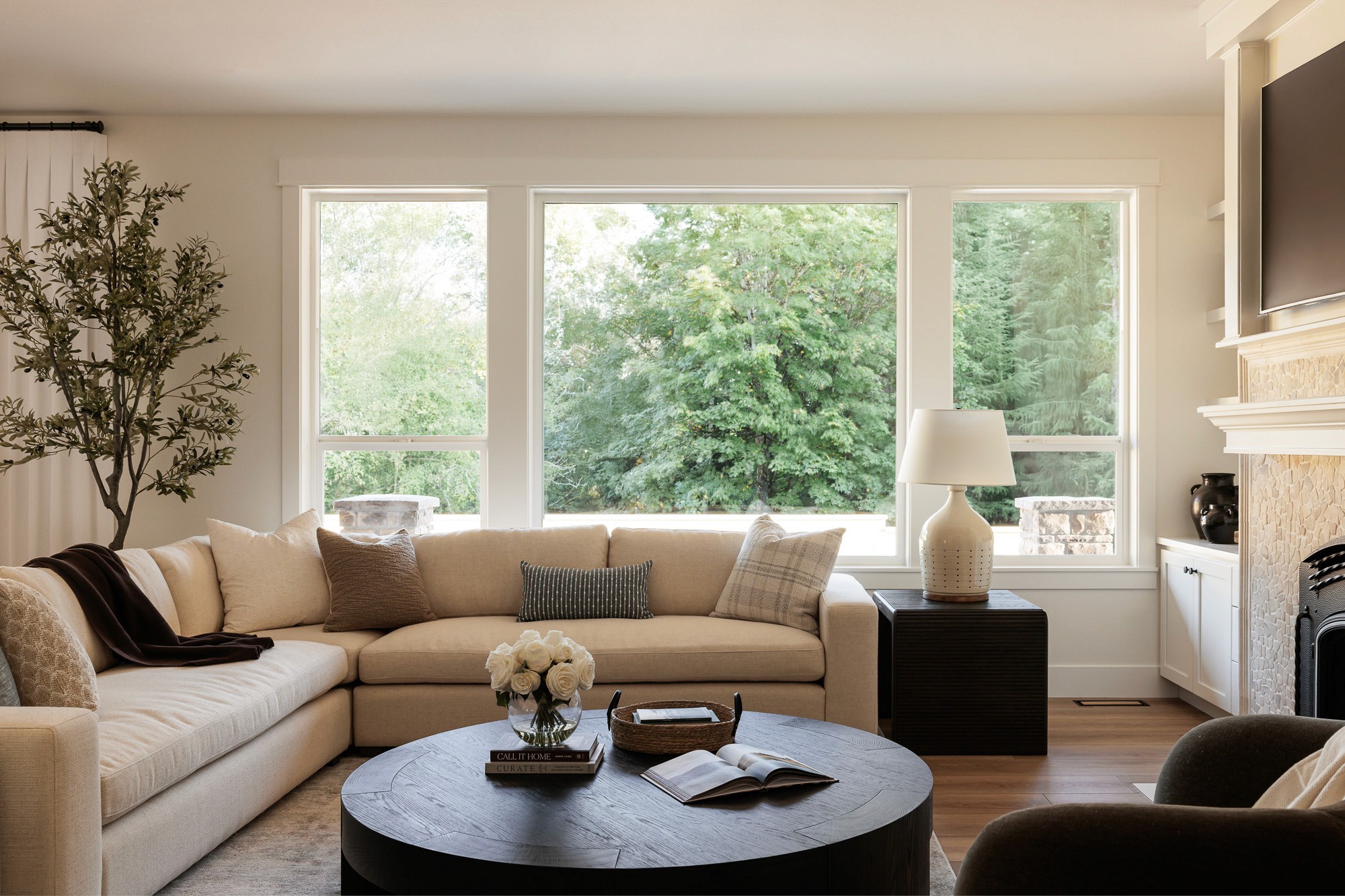 The living room in the Ravensdale House Project designed by Elegant Simplicity in Ravensdale Washington