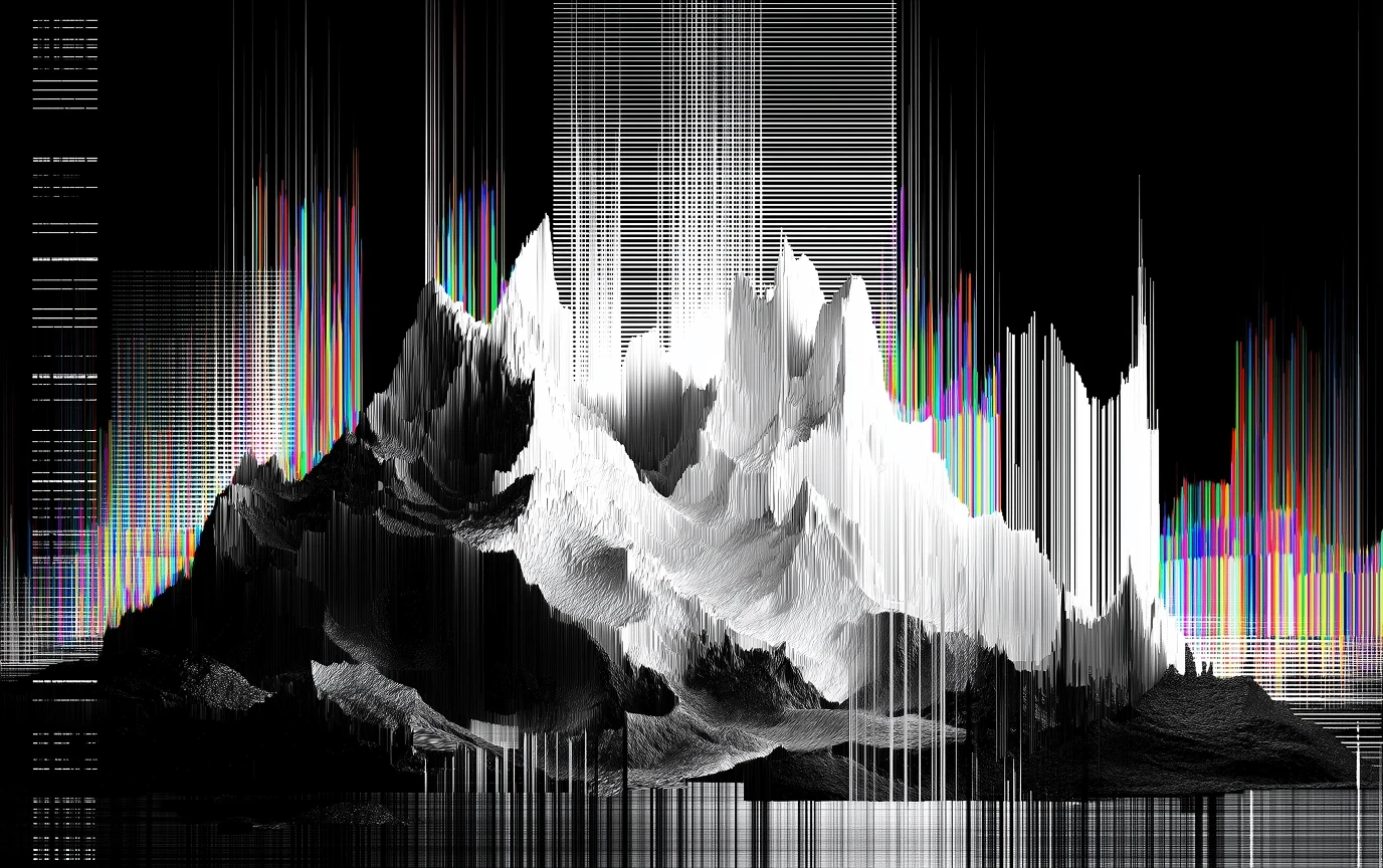 Abstract black and white mountain scene