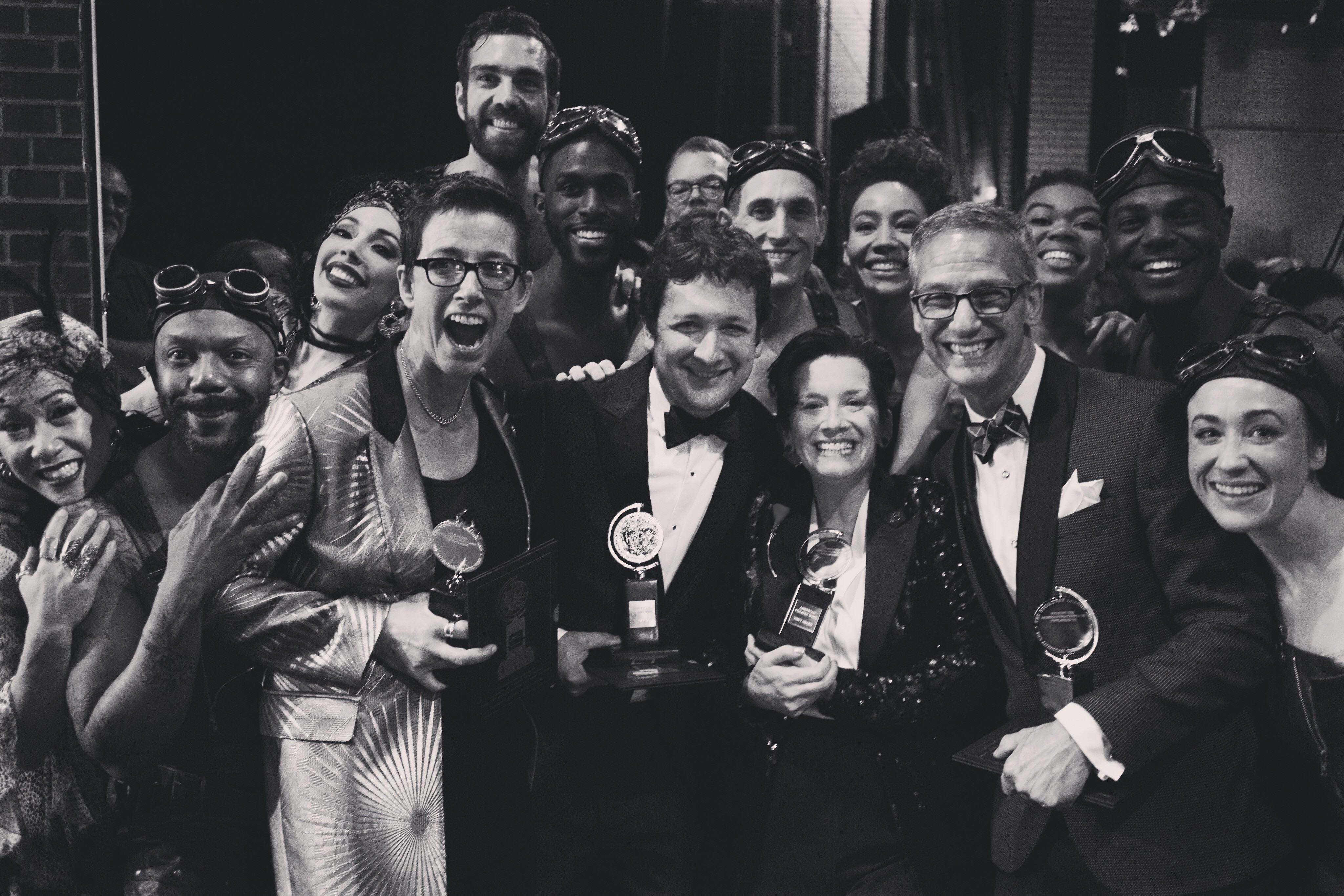 Hadestown company group with Tony Award