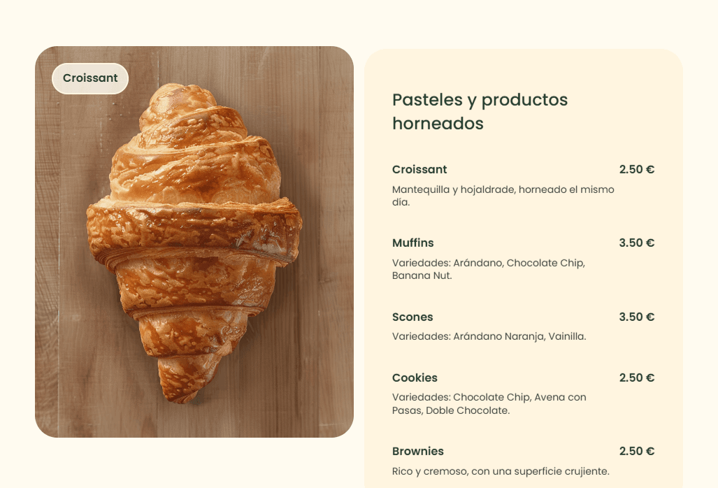 Captura de pantalla de la página web Cafetería Momento