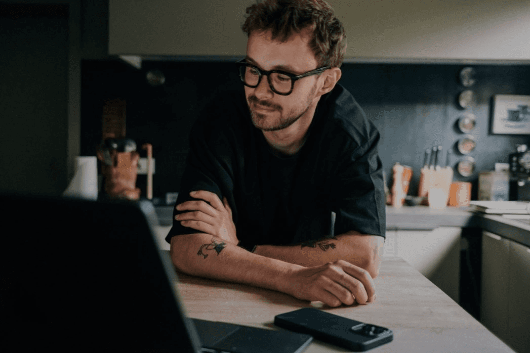 man staring at computer