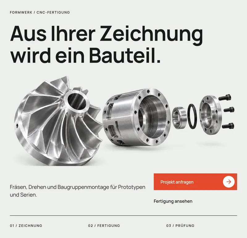 Designstudie Formwerk: Startseite einer Fertigungsfirma in der Tablet-Ansicht