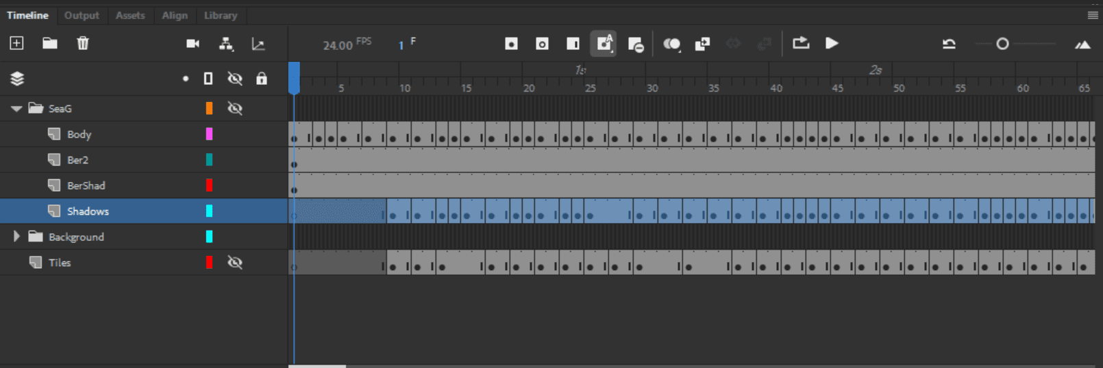 Animation timeline showing the seagull sequence and keyframed layers used to build the shot.
