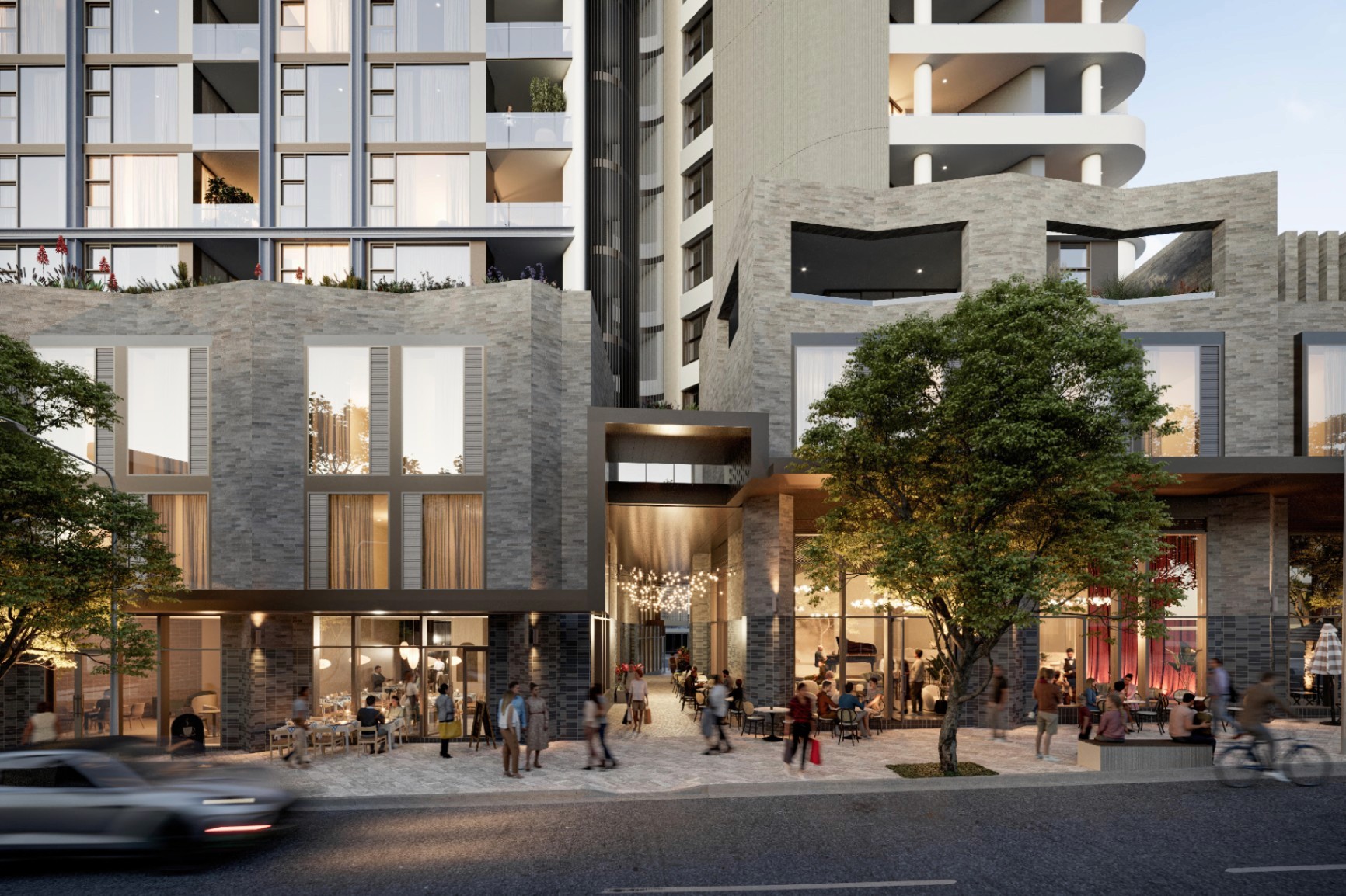 Street-level retail and café precinct at Falcon and Alexander off the plan development in Crows Nest Sydney