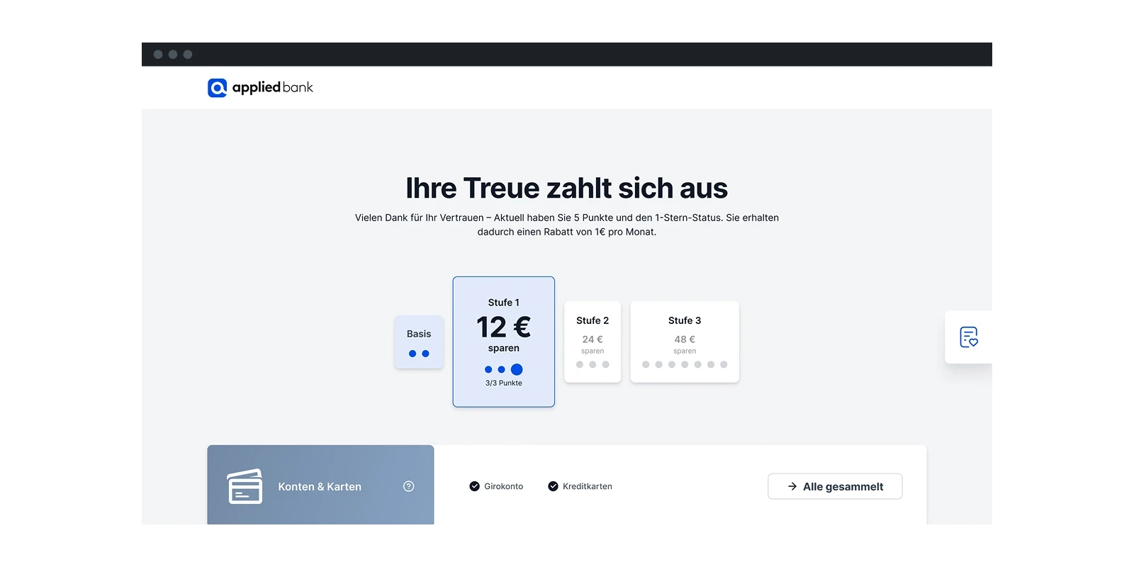 User Interface Hausbankbonus Web
