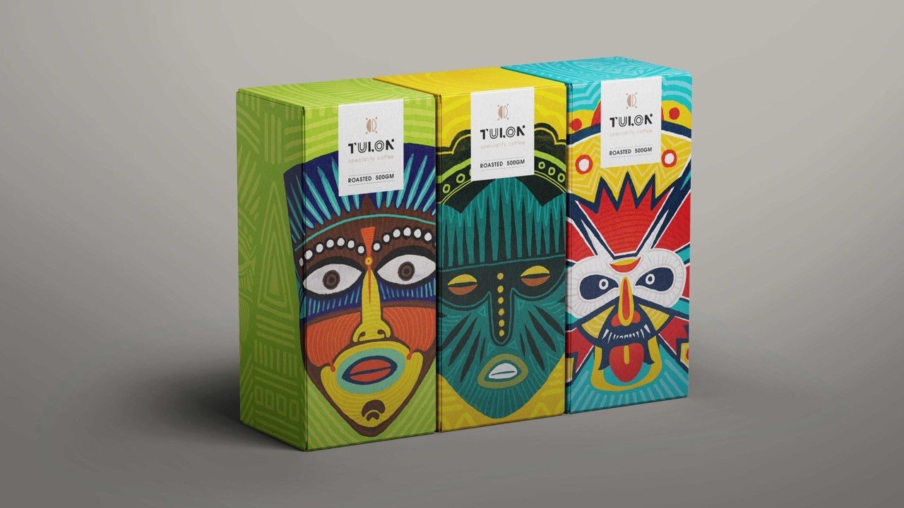 Tulon Kenyan coffee brand identity by BMEG, featuring earthy sophisticated tones, cultural accents, and AI-driven product photography that celebrates ancestral heritage and origin pride.