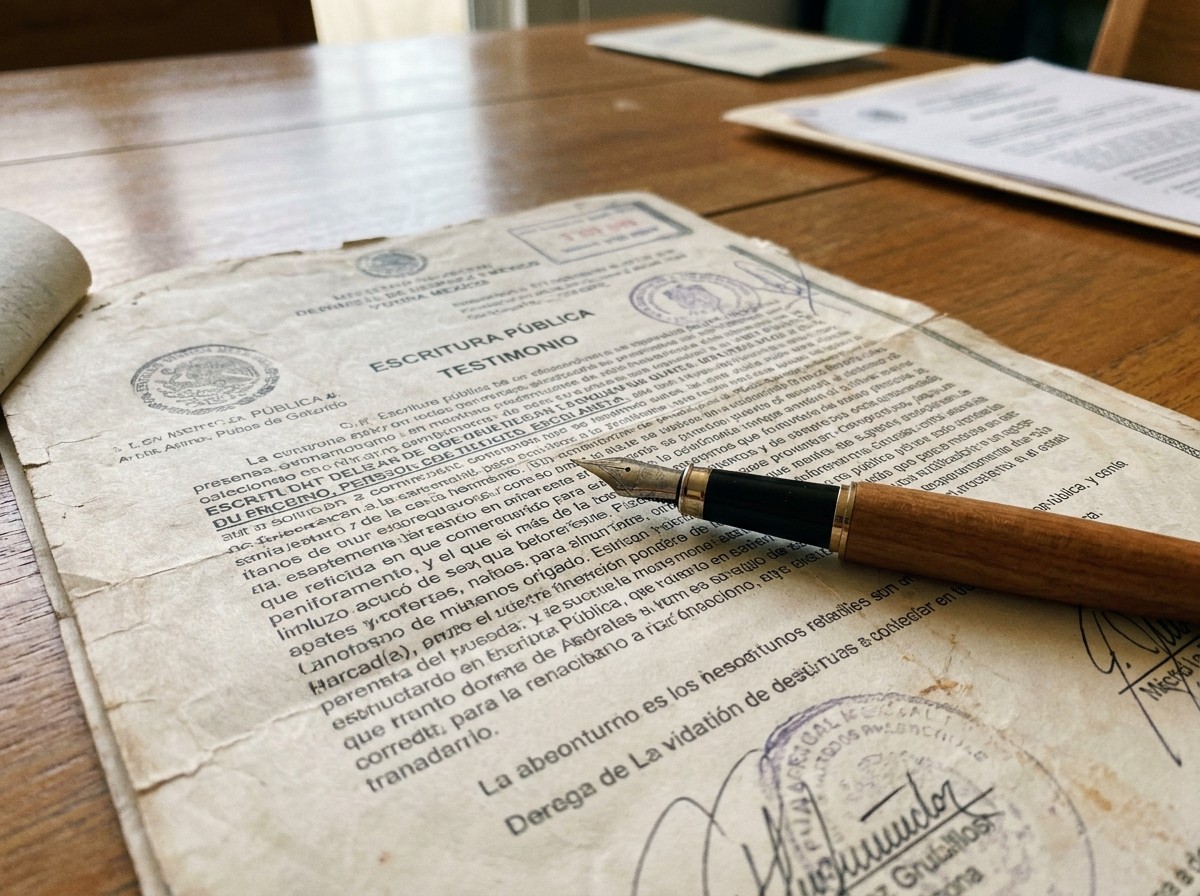 Close-up of a Mexican property deed being reviewed before a land purchase