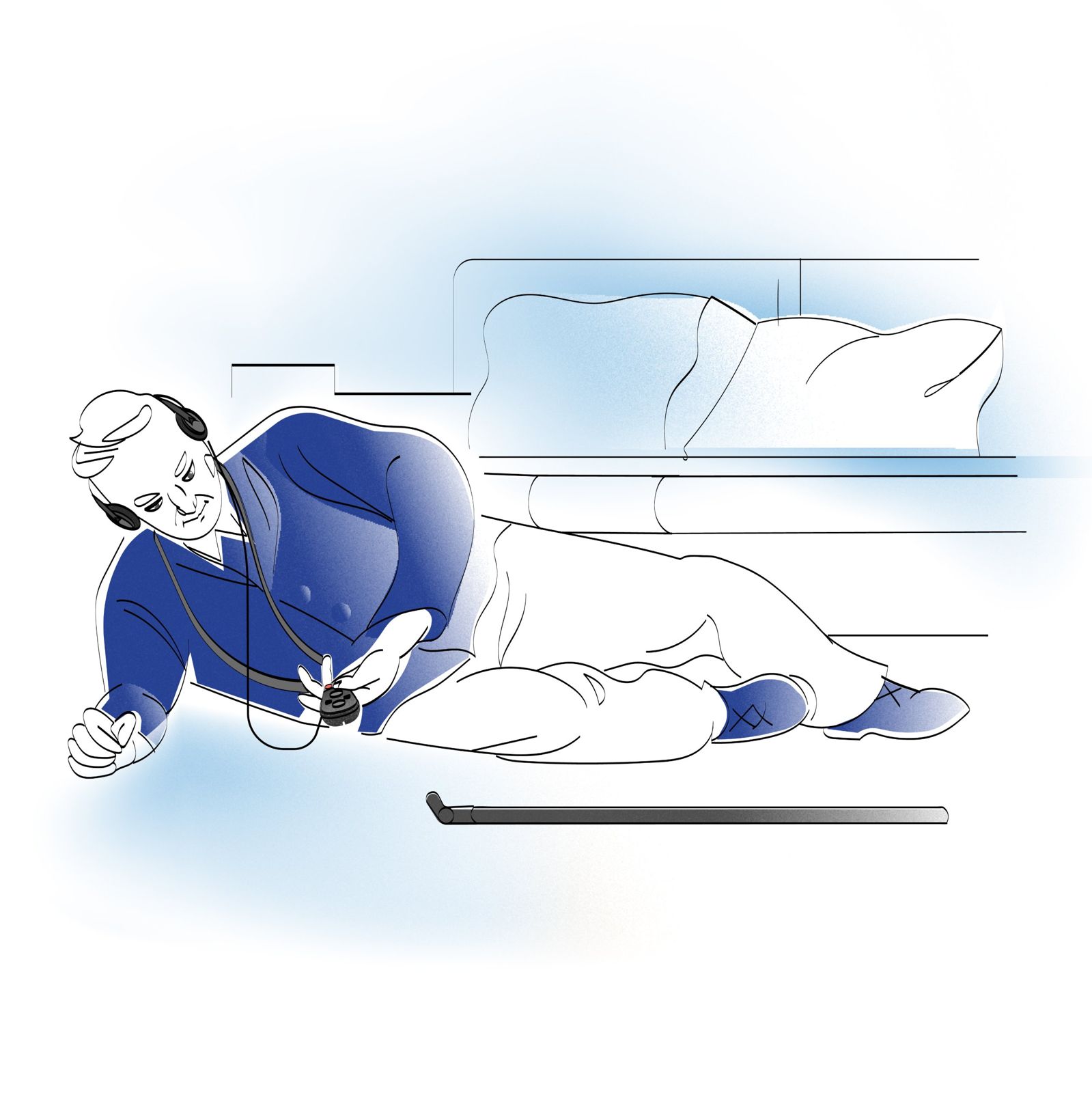 Illustration: a man who has fallen presses the SMARTO call button