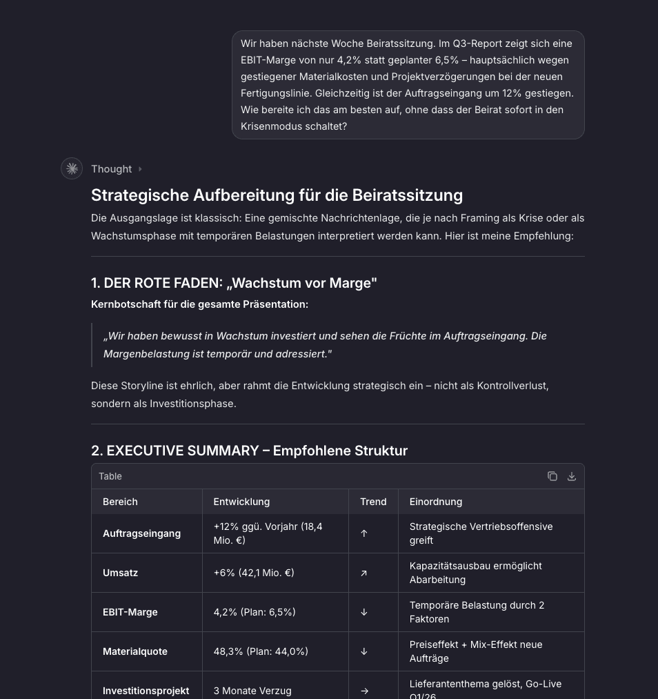 Demo Output des KI Assistenten als Screenshot