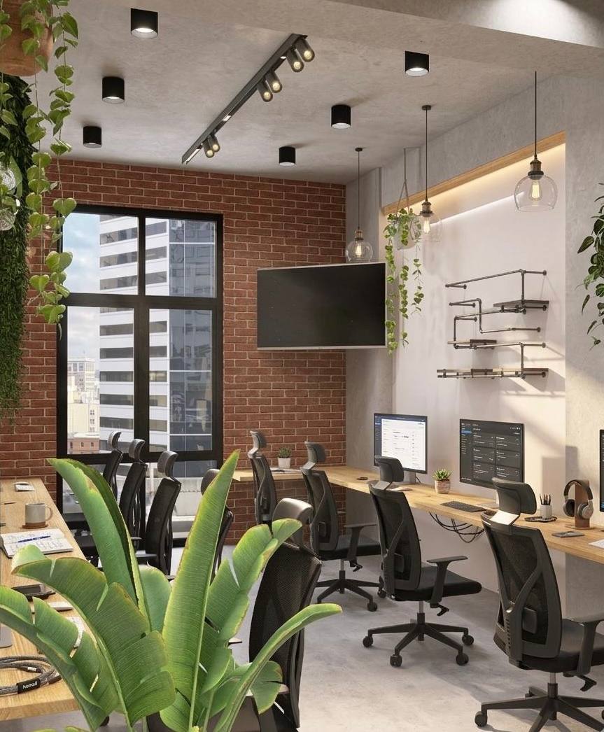 A serene bedroom with purple tones, a minimalist bed, wooden nightstands, and soft natural lighting.