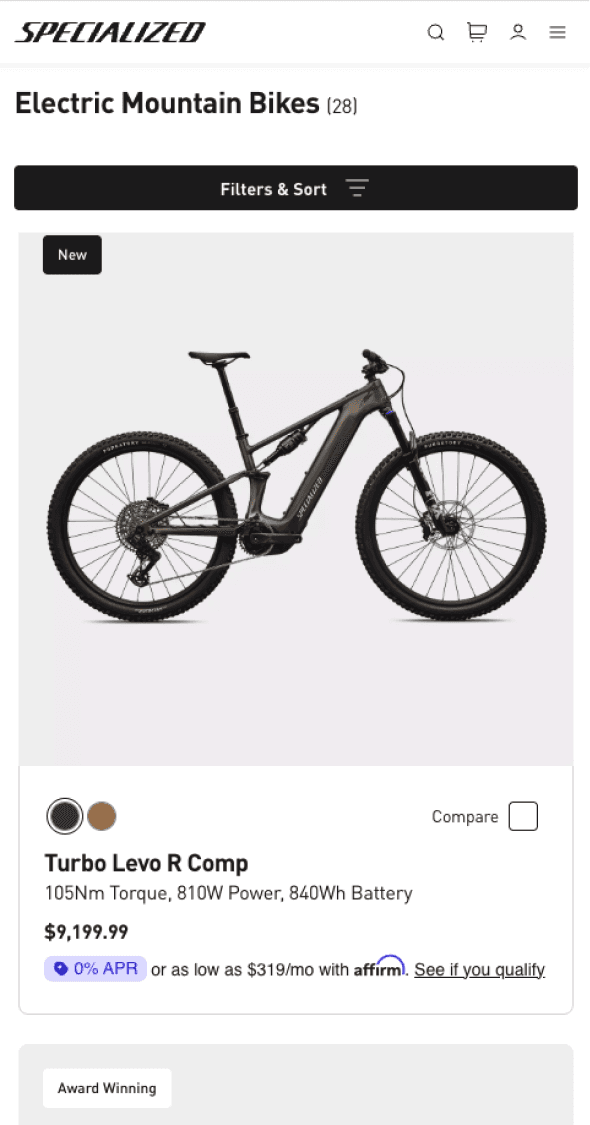 Mobile product detail page for Roval mountain bike wheelset