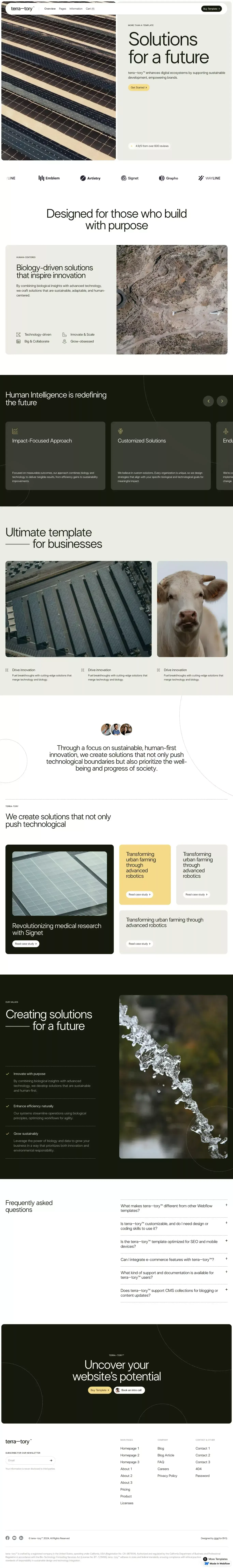 Terra-Tory - Webflow Ecommerce website t landing page screenshot showcasing Nature and Tech design
