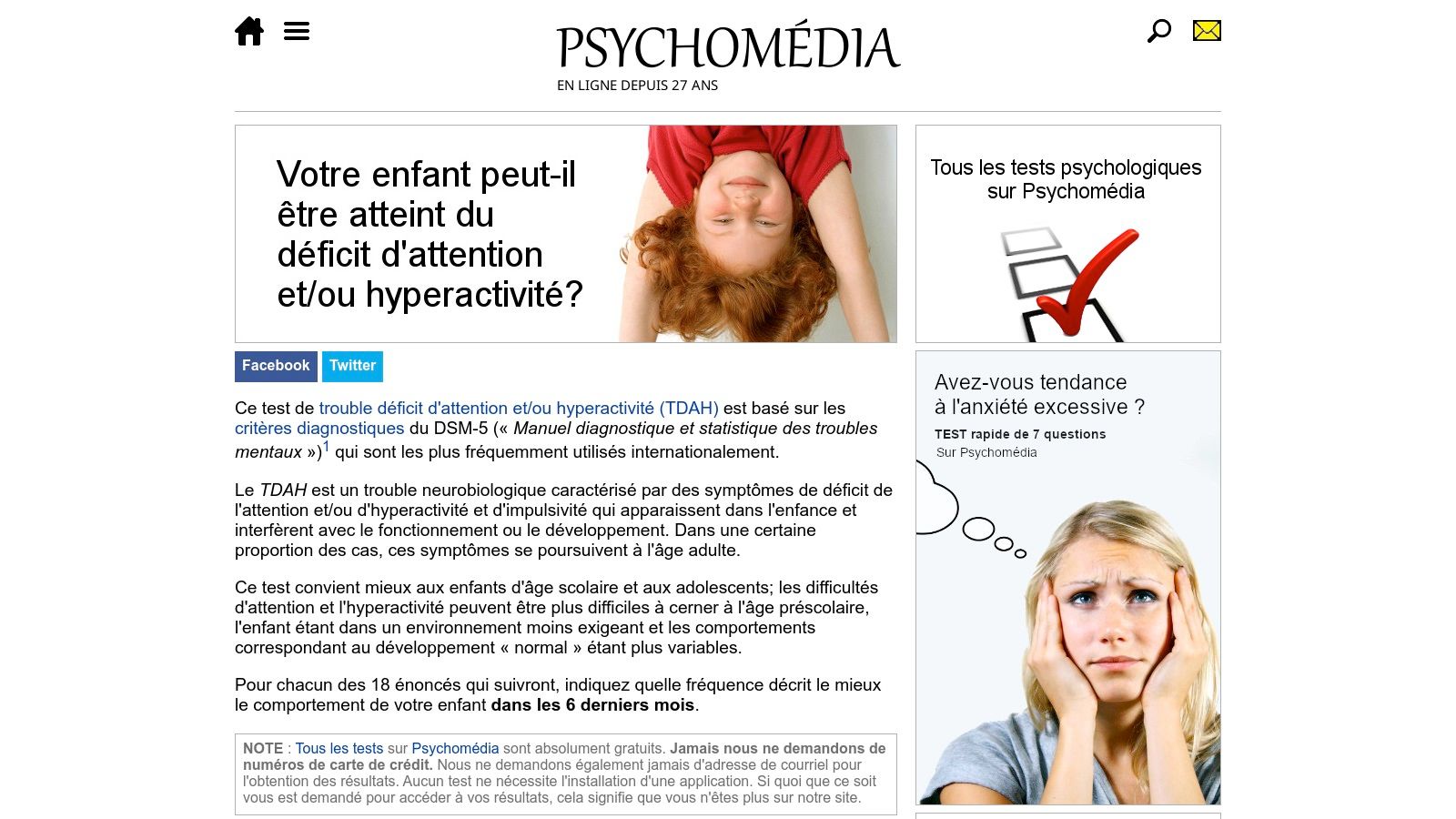 Psychomedia (Québec) – Child/Adolescent ADHD test (FR)