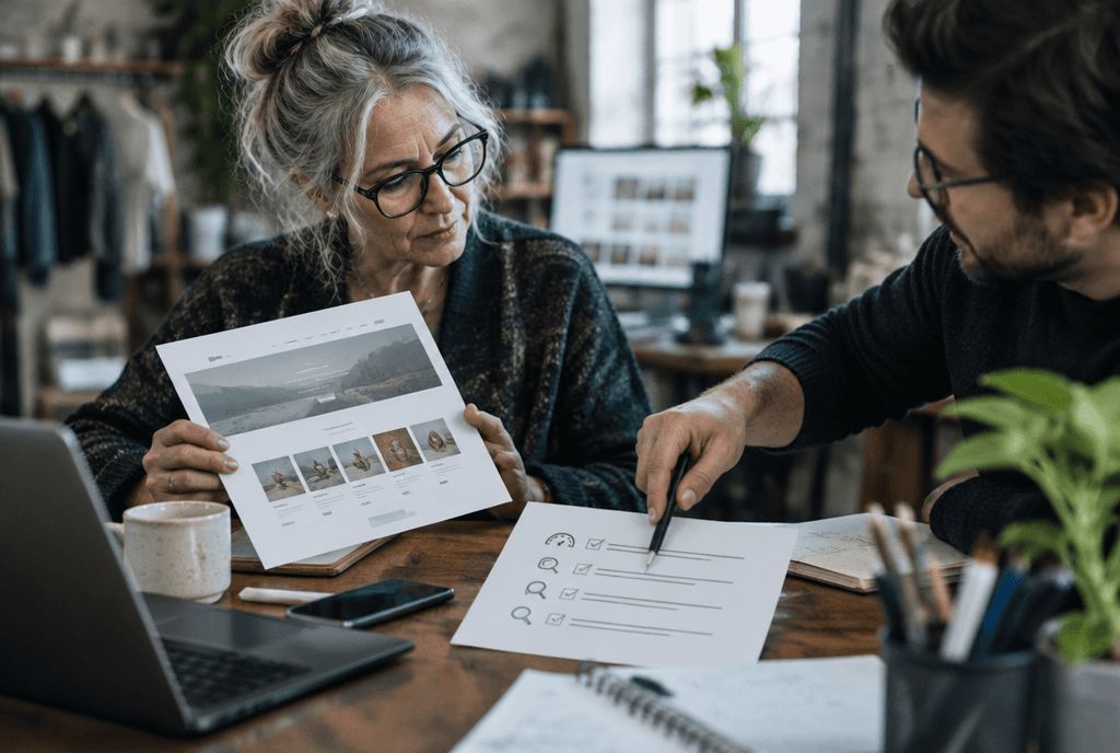 Business owner comparing two web development proposals side by side