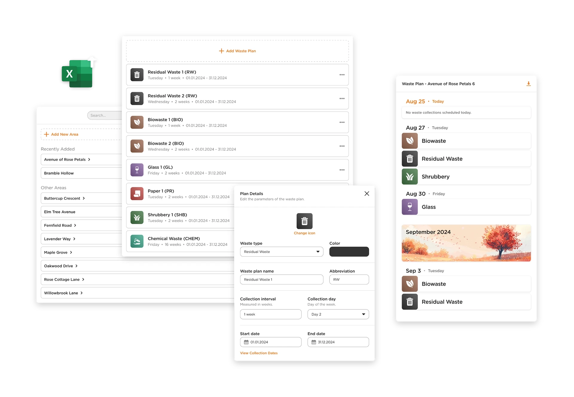 Floating cards with administration UI.