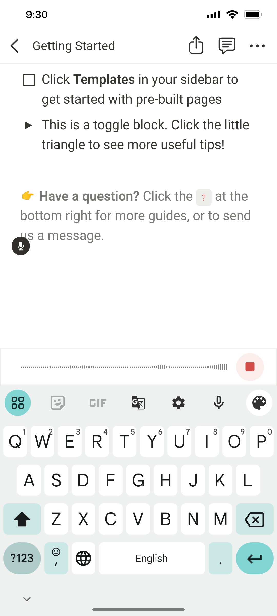 Notion App Getting Started Screen