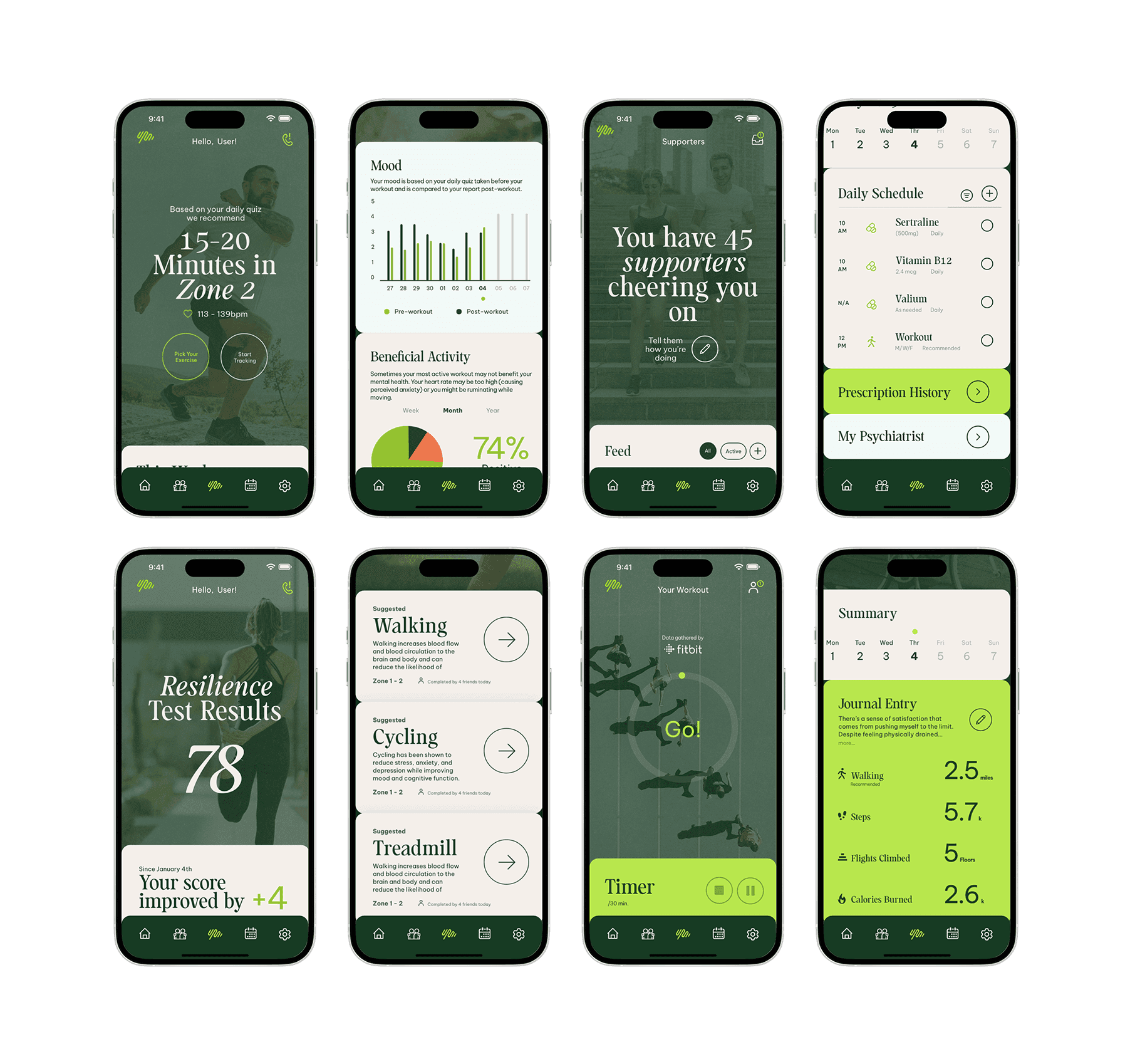 8 phone screens in a grid