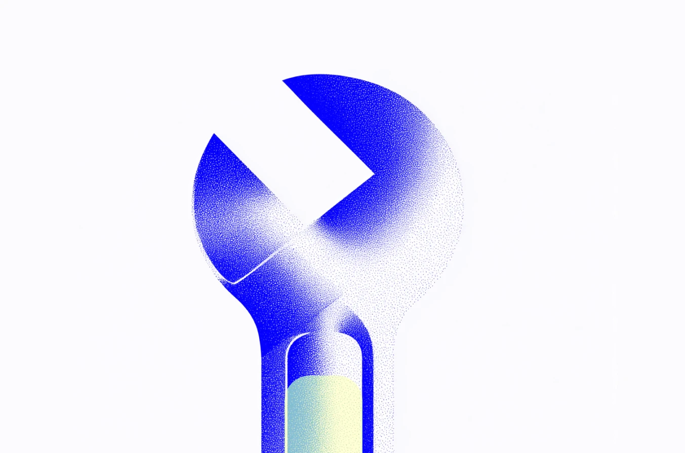 Abstract wrench illustration symbolizing property maintenance software, landlord app, and building maintenance software for landlords. Represents features of landlord software, property management system, compliance software, and rental software including repair tracking, rent management, and landlord tenant app support.