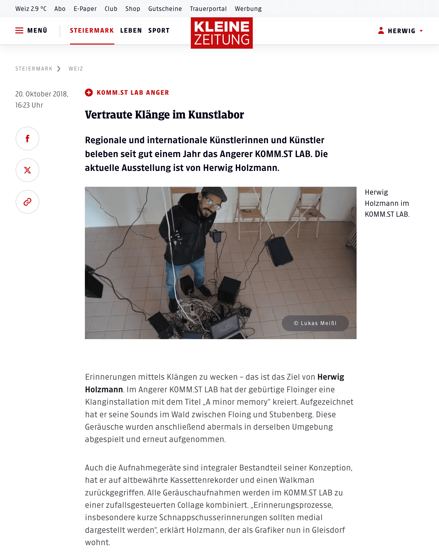 Vertraute Klänge im Kunstlabor, Artikel Kleine Zeitung