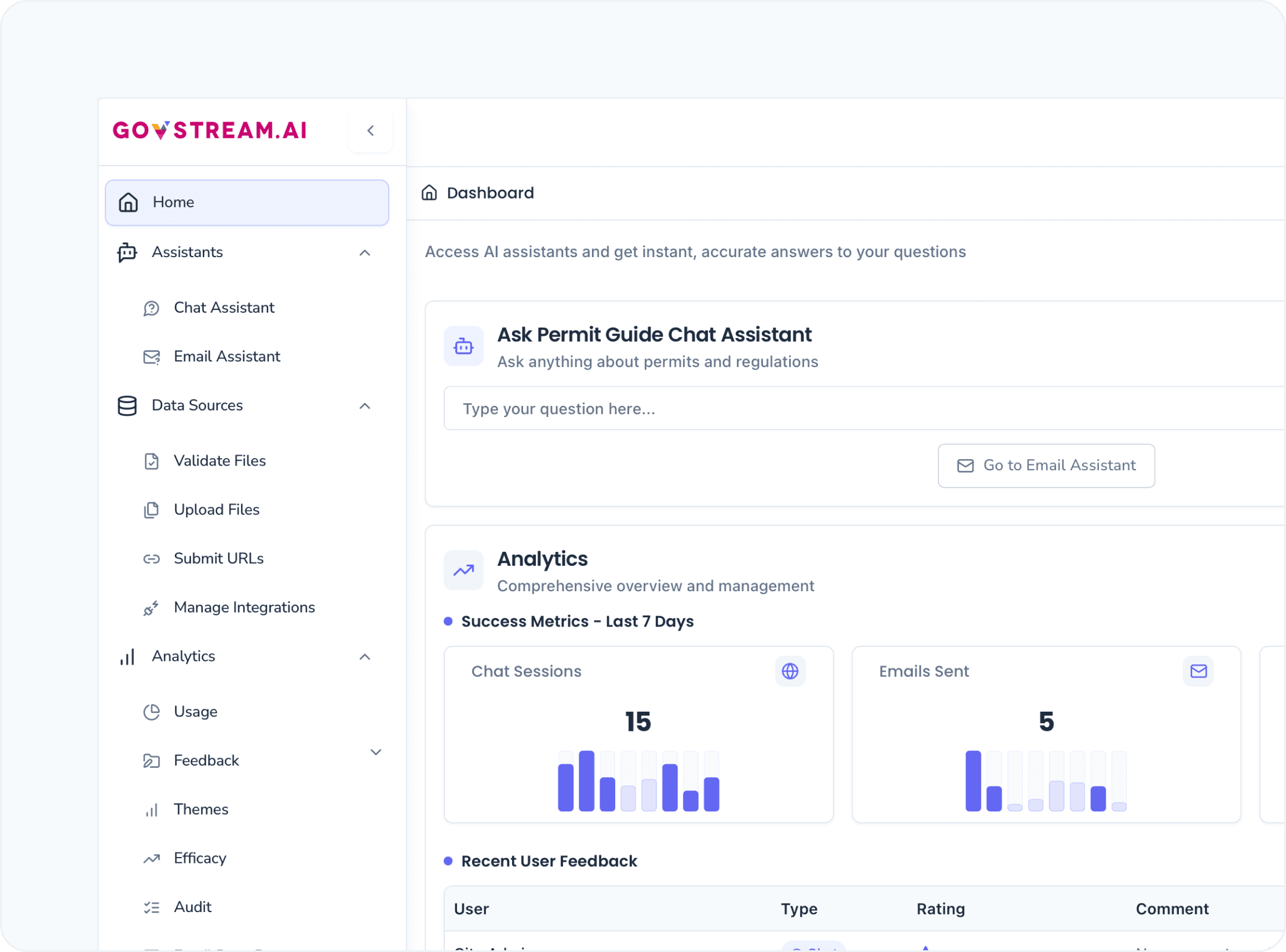Clean GovStream AI dashboard interface