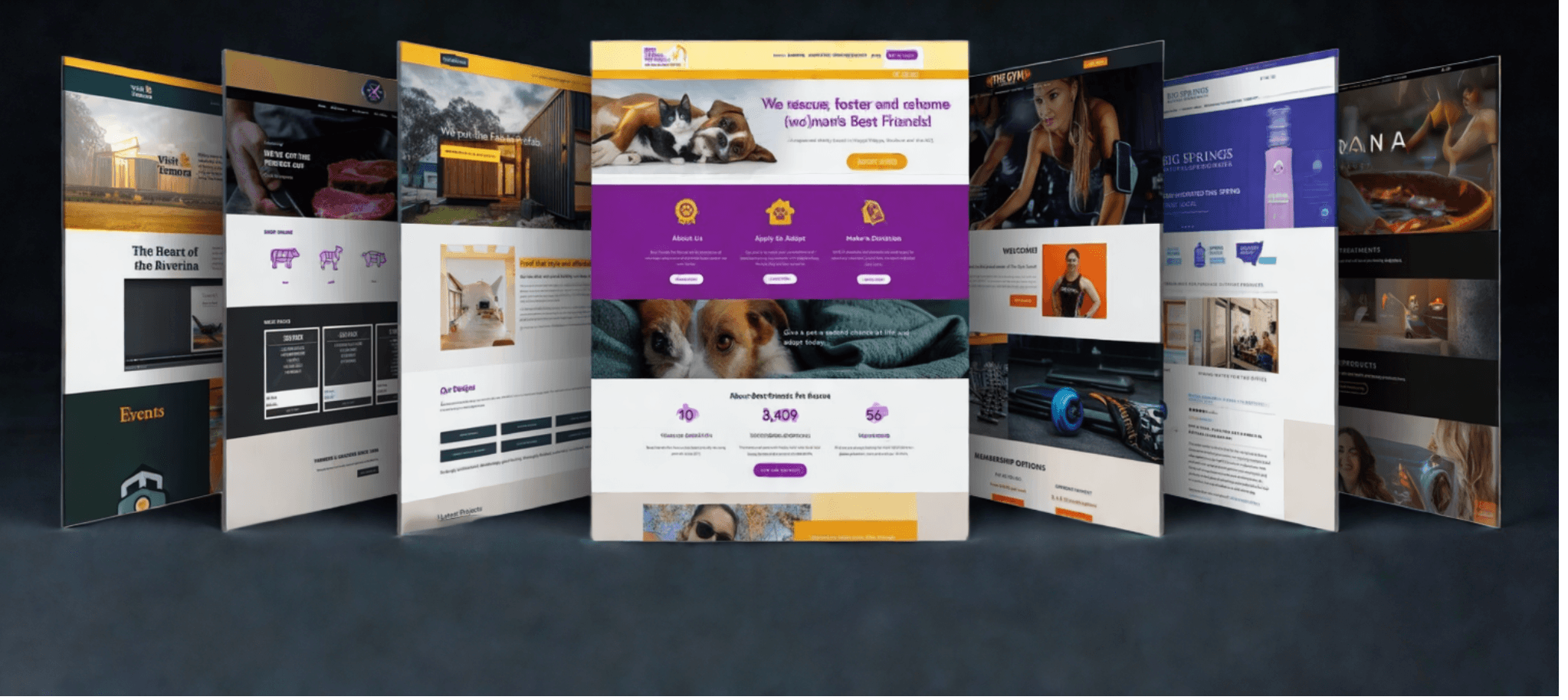 Multiple samples websites created by Helix Studio showing homepage layout
