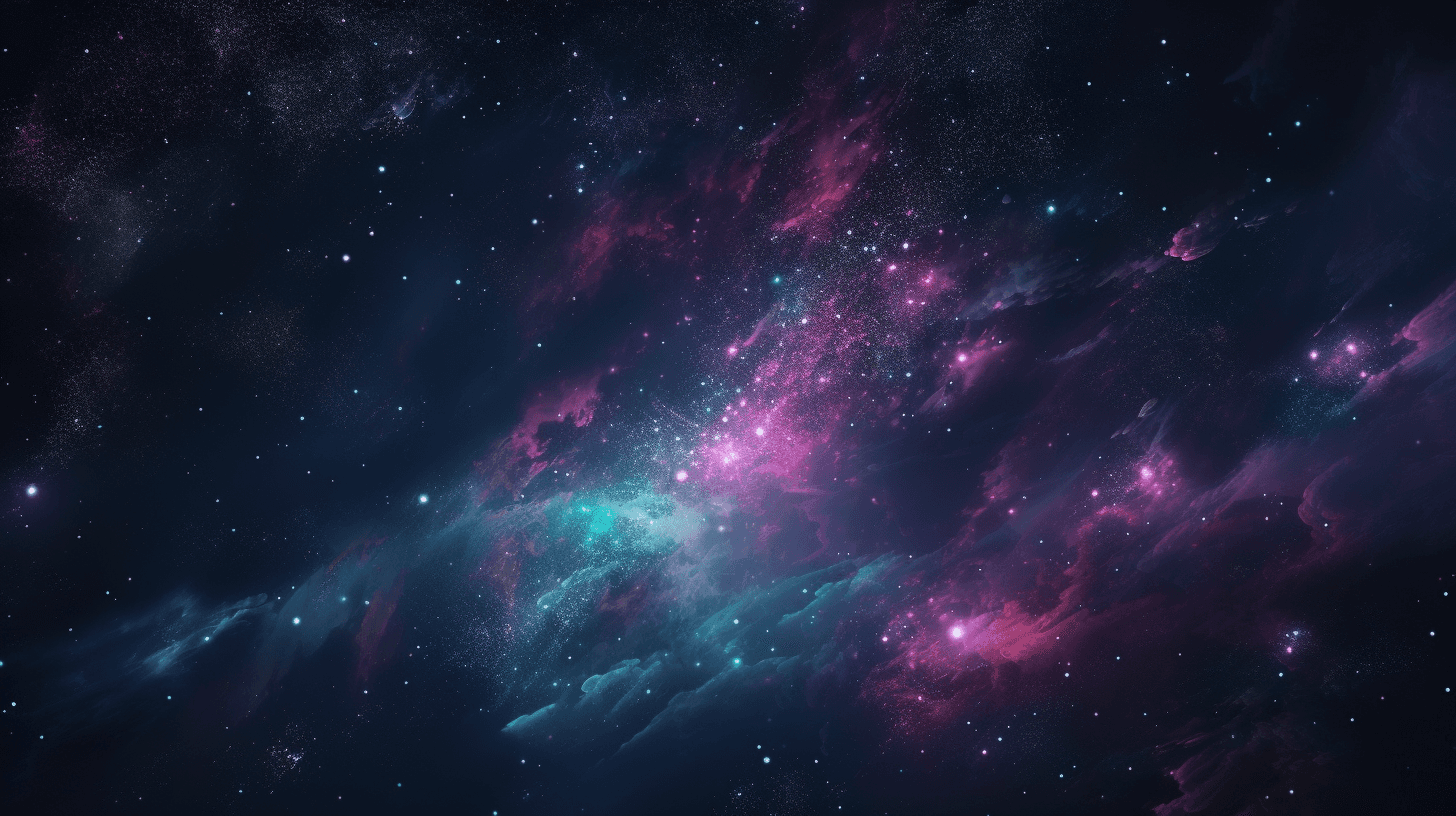 Photo représentant l'espace avec des étoiles stellaires et des trainées de poussière bleues et violettes