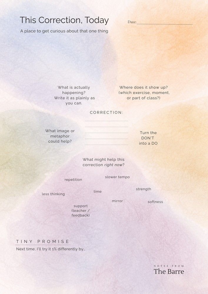 Printable Single Correction worksheet for understanding one ballet correction deeply